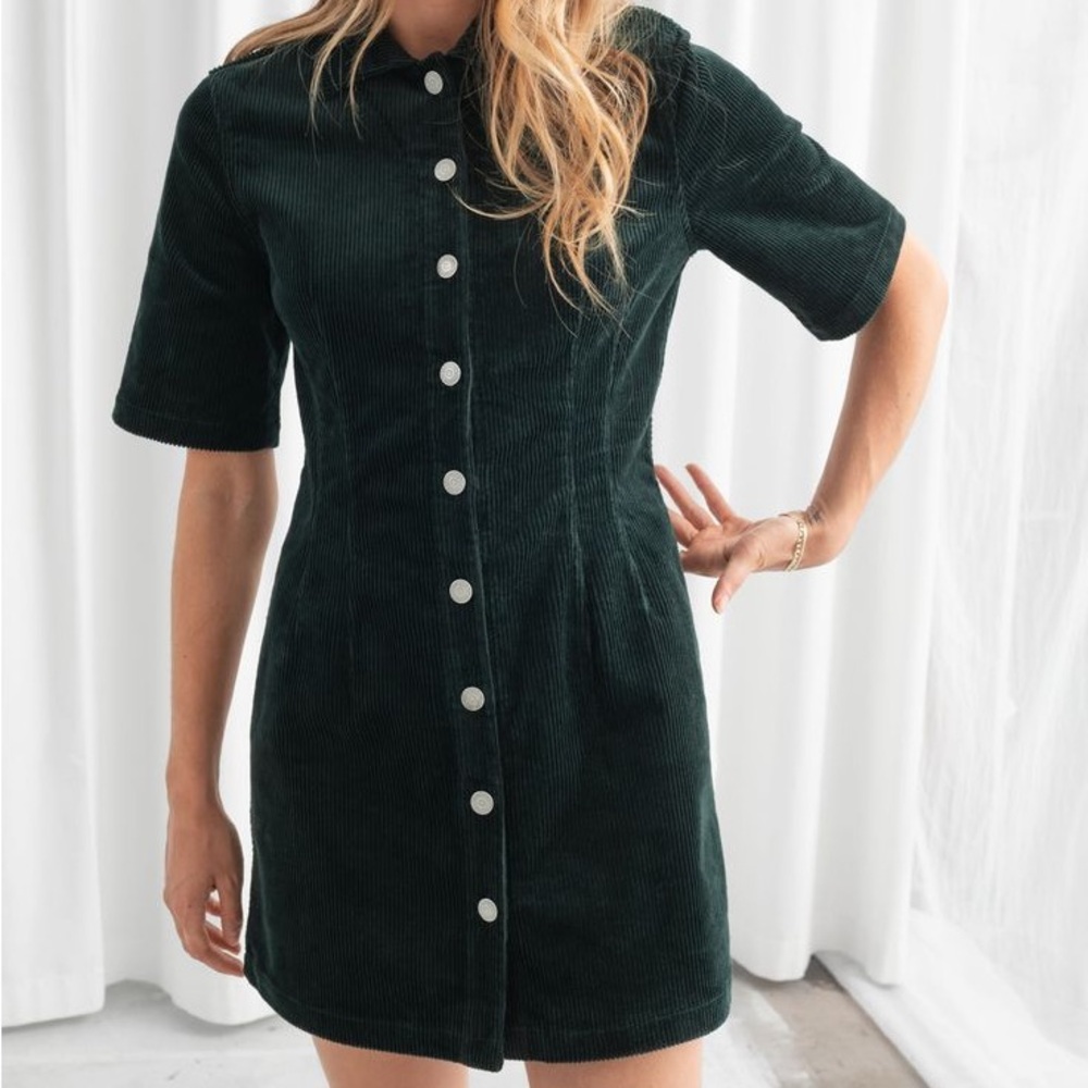 And Other Stories mini green corduroy dress